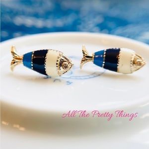 Kate Spade Blue and white enamel fish stud earrings